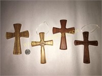 Set of 4 pretty hand cut wooden crosses