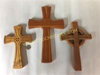 3 very nice hand carved wooden crosses
