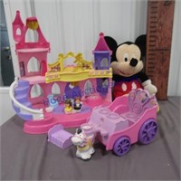 Stuffed mickey, little people castle and carrige