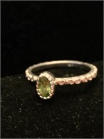 .925 Silver Ring Sz 7 Green Stone