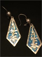 .925 Beautiful Silver and Blue Ear Rings