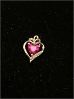 .925 Heart with Red Stone Pendant, Lovely