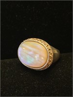 Silver Ring Mother of Pearl, Encircled Yellow CZ