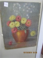Antique Signed on Back Oil on Canvas Floral