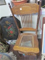 Oak Pressed Back & Cane Bottom Chair