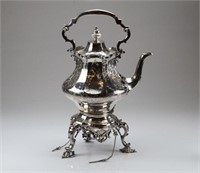 Victorian English silver plate kettle on stand