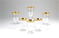 Six Art Nouveau gilt rimmed water glasses