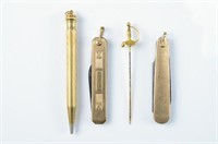 Lot of gold & gold filled knives & pencil