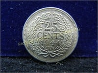 1944 Netherlands 25 Cent Piece