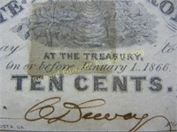 1863 Confederate North Carolina 10 cent note.