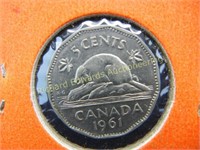 1937,1941,1958,(2)1961 Canadian 5 Cent Pieces