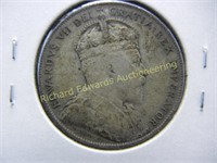 1908 Newfoundland Canada 50 cents. Silver coin.