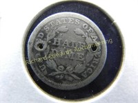 1857 Seated Half Dime With Two Drilled Holes