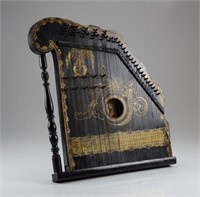 Black lacquer wood concert harp zither