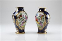 Pair of cobalt blue Chelsea bird style vases