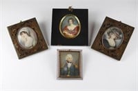 Four framed portrait miniatures