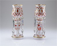 Pair of Bohemian cased cranberry glass lustres