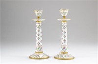 Pair of French porcelain candlesticks