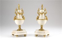 Pair of French marble and gilt bronze garnitures