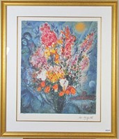 Marc Chagall Lithograph, Bouquet and Lovers