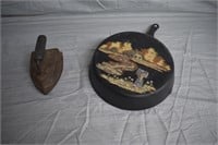 B2- PAINTED SKILLET AND METAL IRON