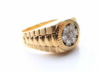 14K Yellow Gold Gent's Diamond Rolex-Style Ring