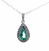 18K White Gold Emerald/Diamond Pendant