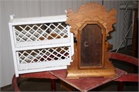 Vintage Clock Case & Wicker Shelf