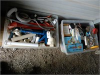 2 Plastic Totes With Plumbing Items