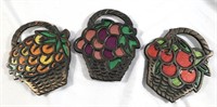 (3) Vintage Enesco Brass(?) Fruit Basket Trivets