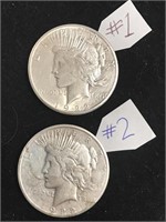 (2) Morgan PEACE 1922 Silver Dollars