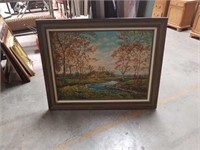 Large oil painting  Of trees , river