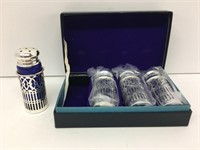 Set of 4 Cobalt Blue W/Silver Overlay Shakers