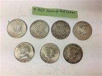 7 1964 Kennedy 1/2 Dollars 87g