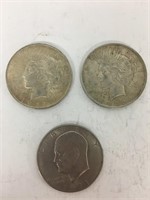 2 Peace Silver Dollars 54g
