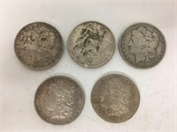 Five Morgan Silver Dollars Lot 133g