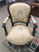 Mahogany Trimmed Parrot Fabric Chair