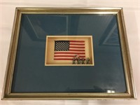 Folk Art Framed American Flag W/Solders Marching