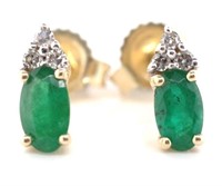 14ct gold, emerald and diamond earrings