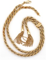 Two tone 9ct gold tassle necklace