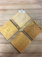4 hand carved wood quilt square ornaments