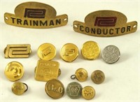 (15) RAILROAD BUTTONS, BADGES AND PINS