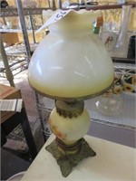 VINTAGE LAMP HAS CHIP ON GLASS SHADE