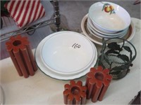 ASSORTED DISHES AND CANDLEHOLDERS