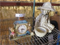 MANTLE CLOCK AND GIRL STATUE