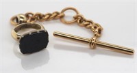 Antique Intaglio fob seal and 9ct gold chain