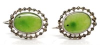 Vintage silver and nephrite jade earrings