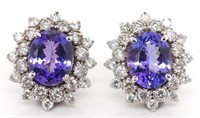 Tanzanite, diamond and gold cluster earrings