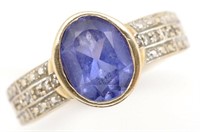 Blue corundum, diamond and 9ct gold ring