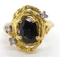 Modernist 18ct gold sapphire and diamond ring